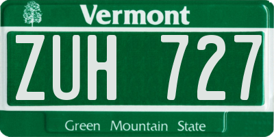 VT license plate ZUH727