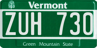 VT license plate ZUH730