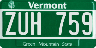 VT license plate ZUH759