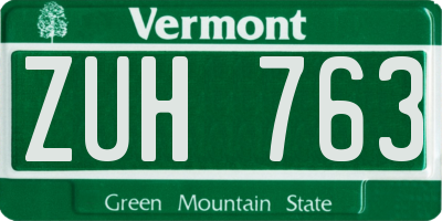 VT license plate ZUH763