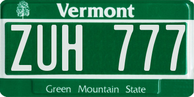 VT license plate ZUH777