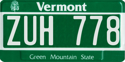 VT license plate ZUH778