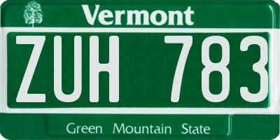 VT license plate ZUH783