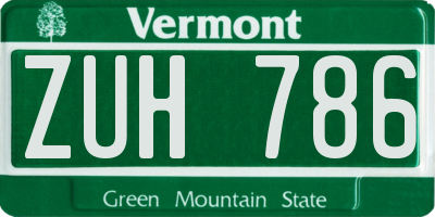 VT license plate ZUH786