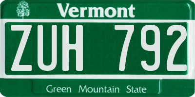 VT license plate ZUH792