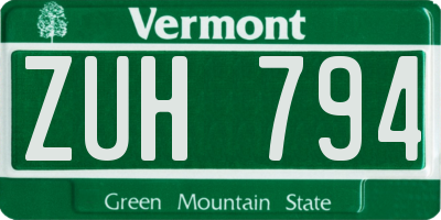 VT license plate ZUH794