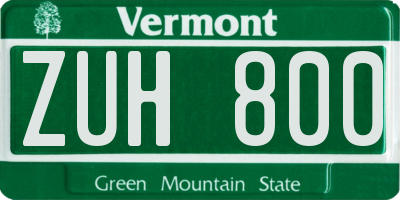VT license plate ZUH800