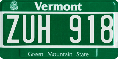VT license plate ZUH918