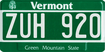 VT license plate ZUH920
