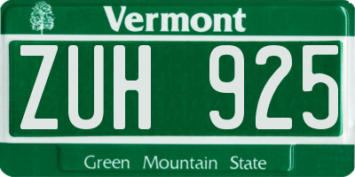 VT license plate ZUH925