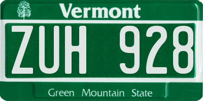 VT license plate ZUH928