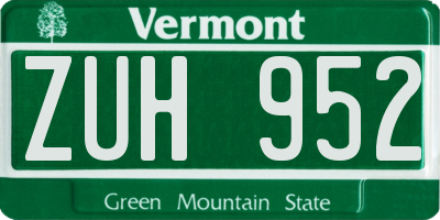 VT license plate ZUH952