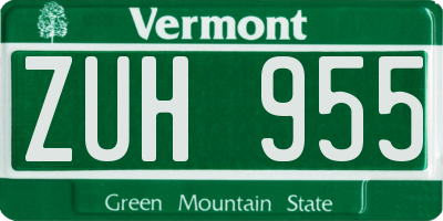 VT license plate ZUH955