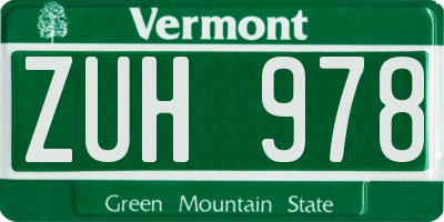 VT license plate ZUH978