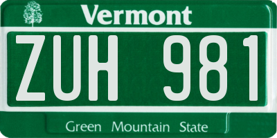 VT license plate ZUH981