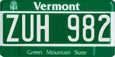 VT license plate ZUH982