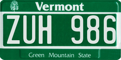 VT license plate ZUH986