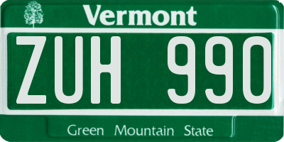 VT license plate ZUH990
