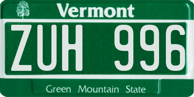 VT license plate ZUH996