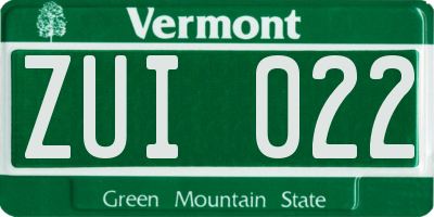VT license plate ZUI022