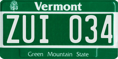 VT license plate ZUI034