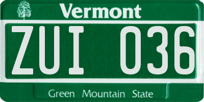 VT license plate ZUI036