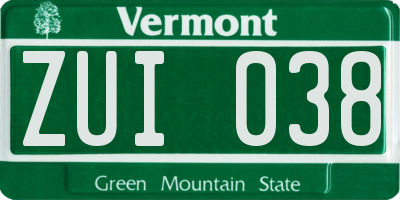 VT license plate ZUI038