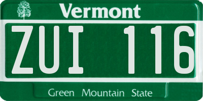 VT license plate ZUI116