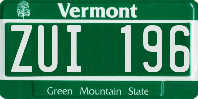 VT license plate ZUI196