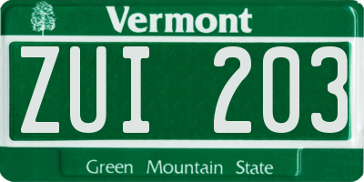 VT license plate ZUI203