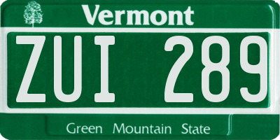 VT license plate ZUI289