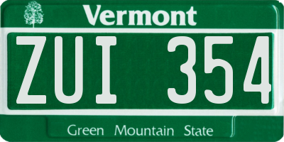 VT license plate ZUI354