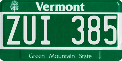VT license plate ZUI385