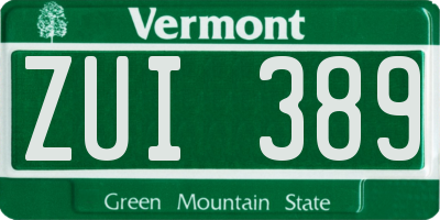 VT license plate ZUI389