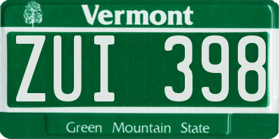 VT license plate ZUI398
