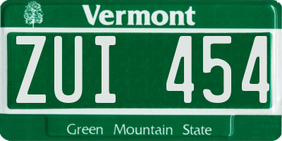 VT license plate ZUI454