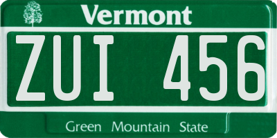VT license plate ZUI456