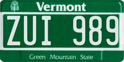 VT license plate ZUI989