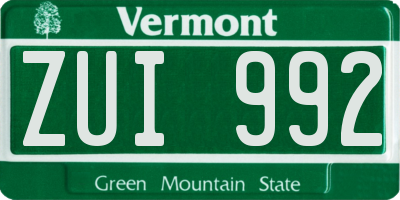 VT license plate ZUI992