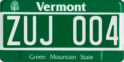VT license plate ZUJ004