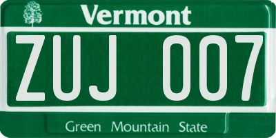 VT license plate ZUJ007