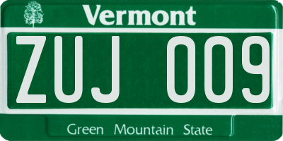VT license plate ZUJ009