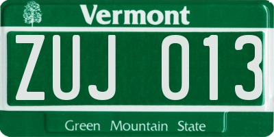 VT license plate ZUJ013