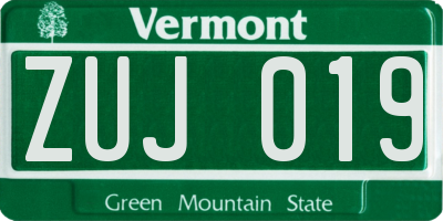 VT license plate ZUJ019
