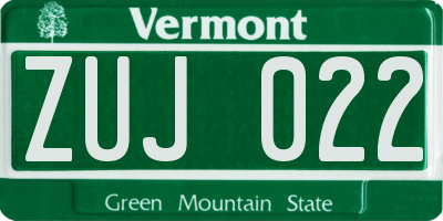 VT license plate ZUJ022