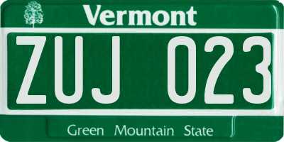 VT license plate ZUJ023