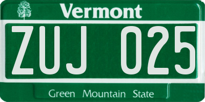 VT license plate ZUJ025