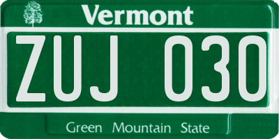 VT license plate ZUJ030
