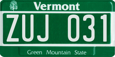 VT license plate ZUJ031