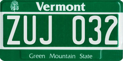 VT license plate ZUJ032